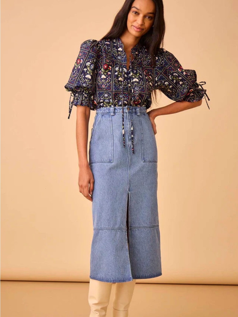 Hunter Bell Parke Blockley Denim Midi Skirt Size 8